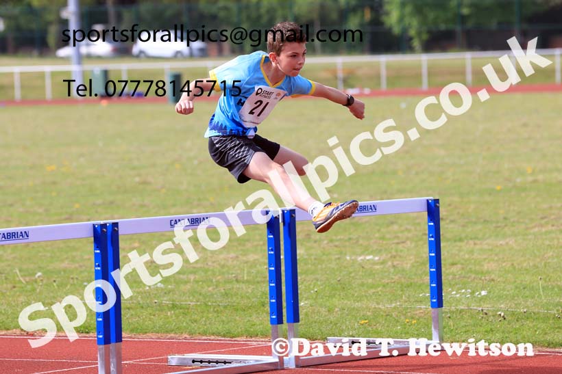 Boys Under-13s Hurdles, 2024 North Eastern Track and Field Champs., Middlesbrough.  Photo: David T. Hewitson/Sports for All Pics